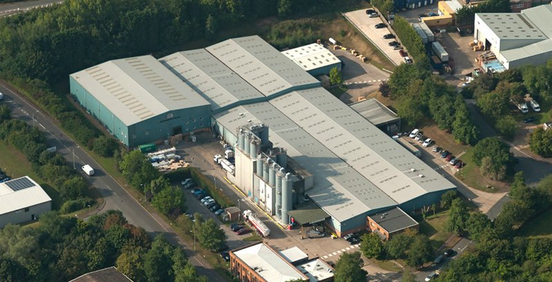 Aerial shot of ARDEX factory in Haverhill, UK
